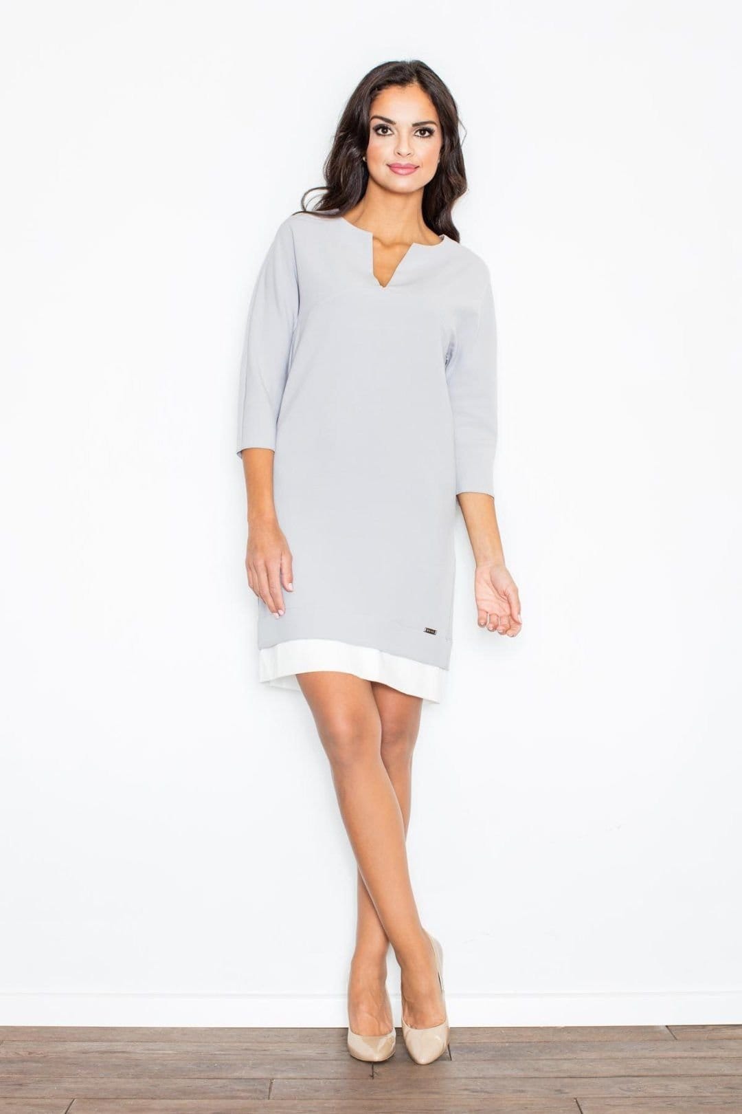 Love Lace Grey Minimalist Day Dress with Contrast Hem
