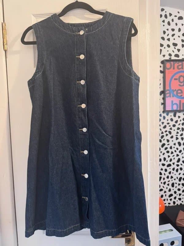ASOS Design ASOS design Dark Blue Denim Button-Front Dress - Size UK