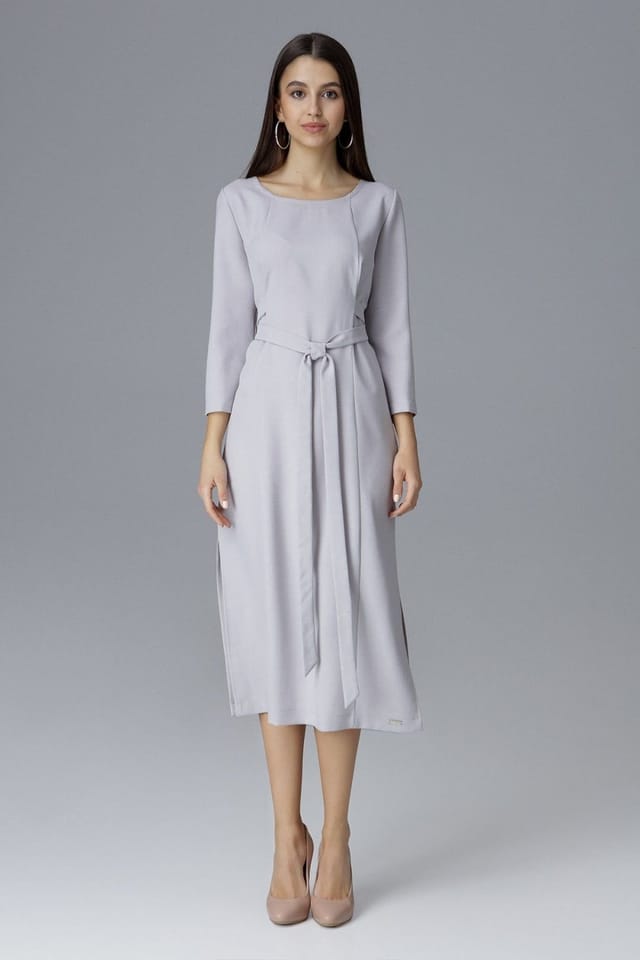 Love Lace Love Lace Women's Knee Length Cocktail Dress with Tied Waist in Grey - 2