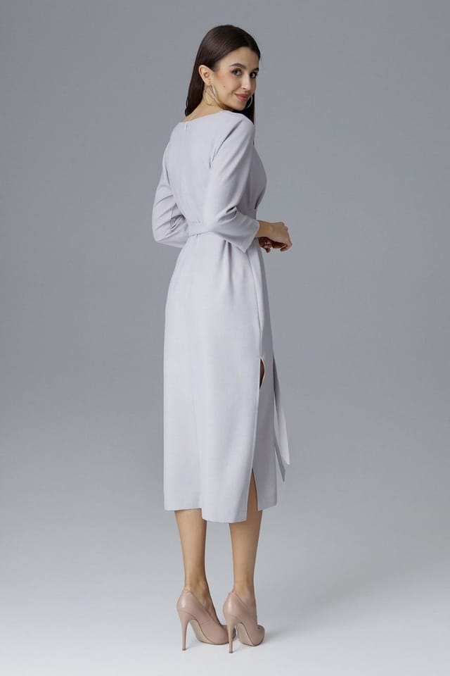 Love Lace Love Lace Women's Knee Length Cocktail Dress with Tied Waist in Grey - 3