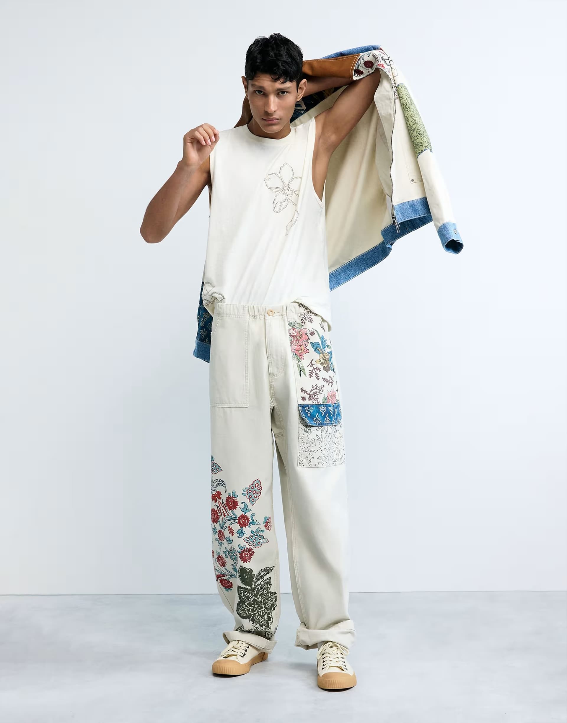 ASOS Desigual Long floral trousers in white