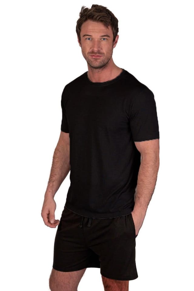 Light & Shade Light & Shade Men's Crew Neck Tee & Short Pyjama Set in Black - 2