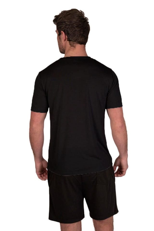 Light & Shade Light & Shade Men's Crew Neck Tee & Short Pyjama Set in Black - 3
