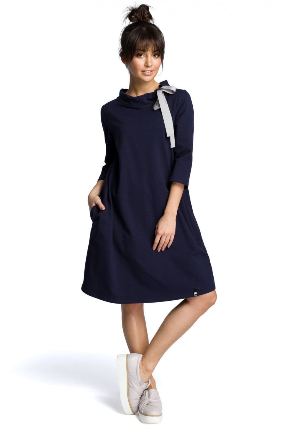 Love Lace Love Lace Women's Loose Fit Dress with Neck Tie & Pockets in Blue