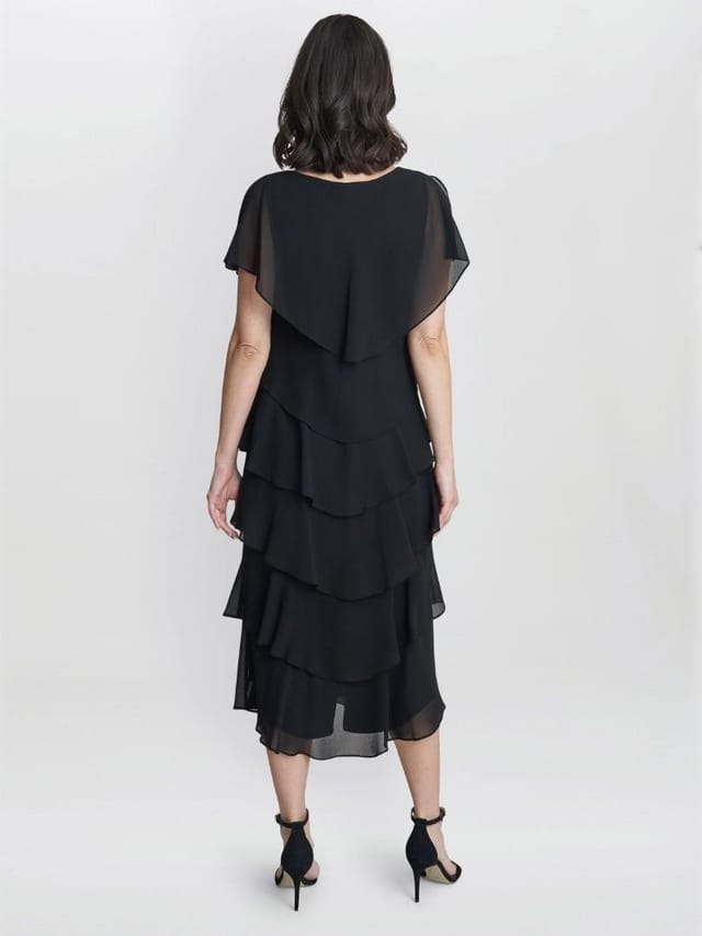 Gina Bacconi Gina Bacconi Women's Tessa Midi Tiered Dress With Shoulder Trim in Black - 2