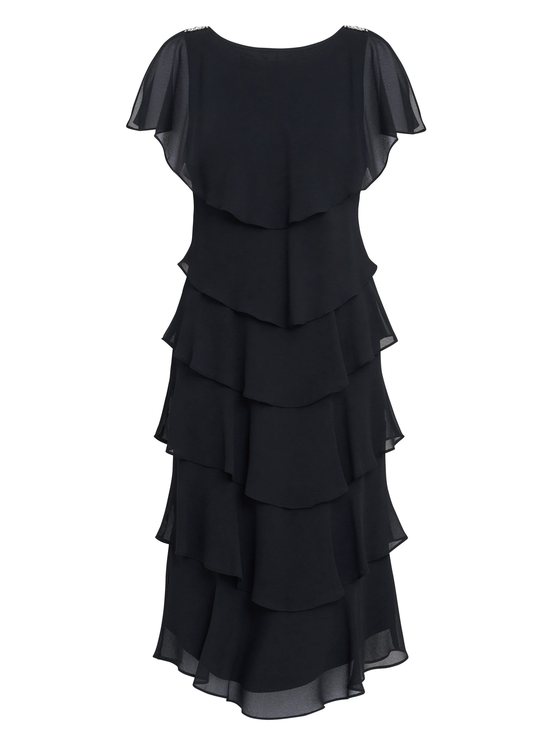 Gina Bacconi Gina Bacconi Women's Tessa Midi Tiered Dress With Shoulder Trim in Black - 4