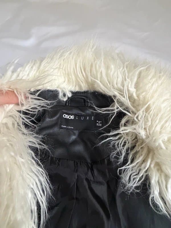 ASOS ASOS Luxe Black Faux Leather Jacket with Faux Fur Trim