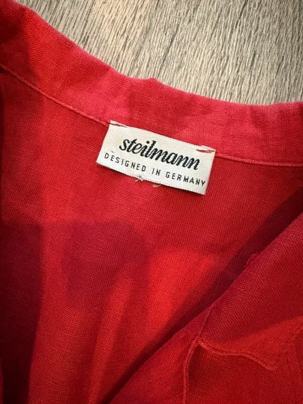 steilmann Vintage Steilmann 100% Linen Red Blazer Jacket UK 14 Cropped 3/4 Sleeve Summer Jacket
