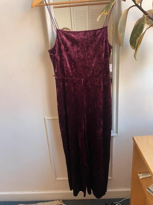 Topshop Maroon velvet jumpsuit