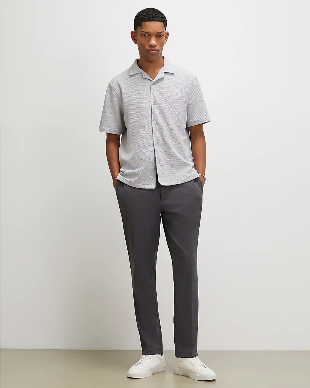 River Island Mens River Island Grey Textured Slim Fit Trousers