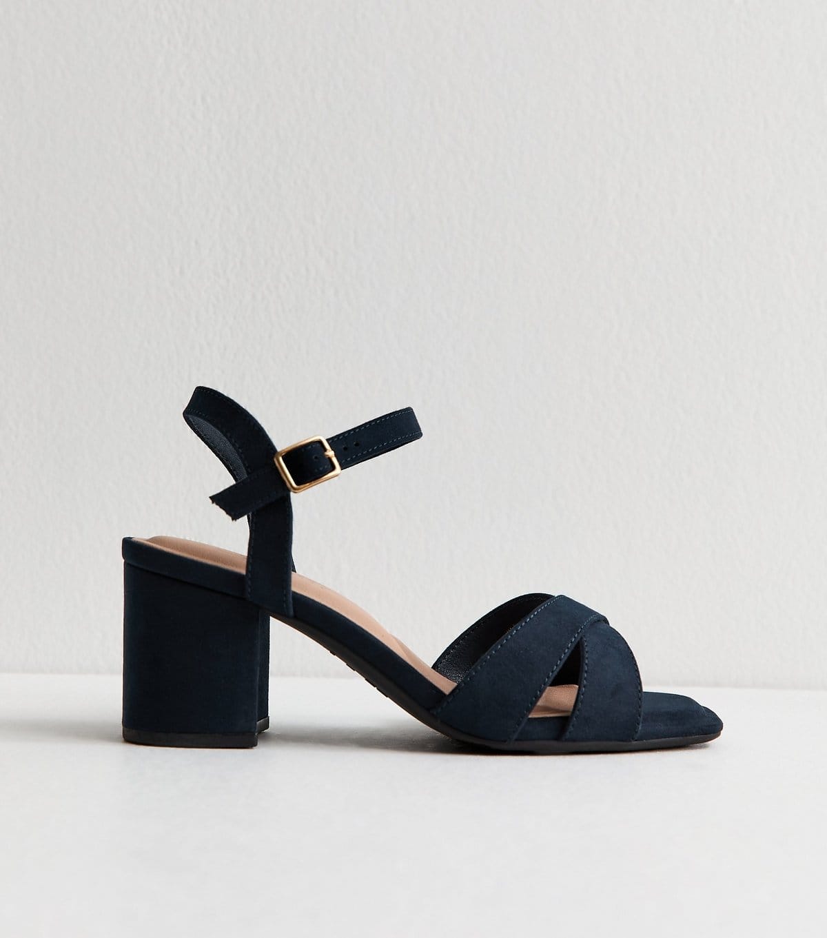 New Look Women's Wide Fit Navy Block Heel Cross Strap Sandals Vegan New Look - 4