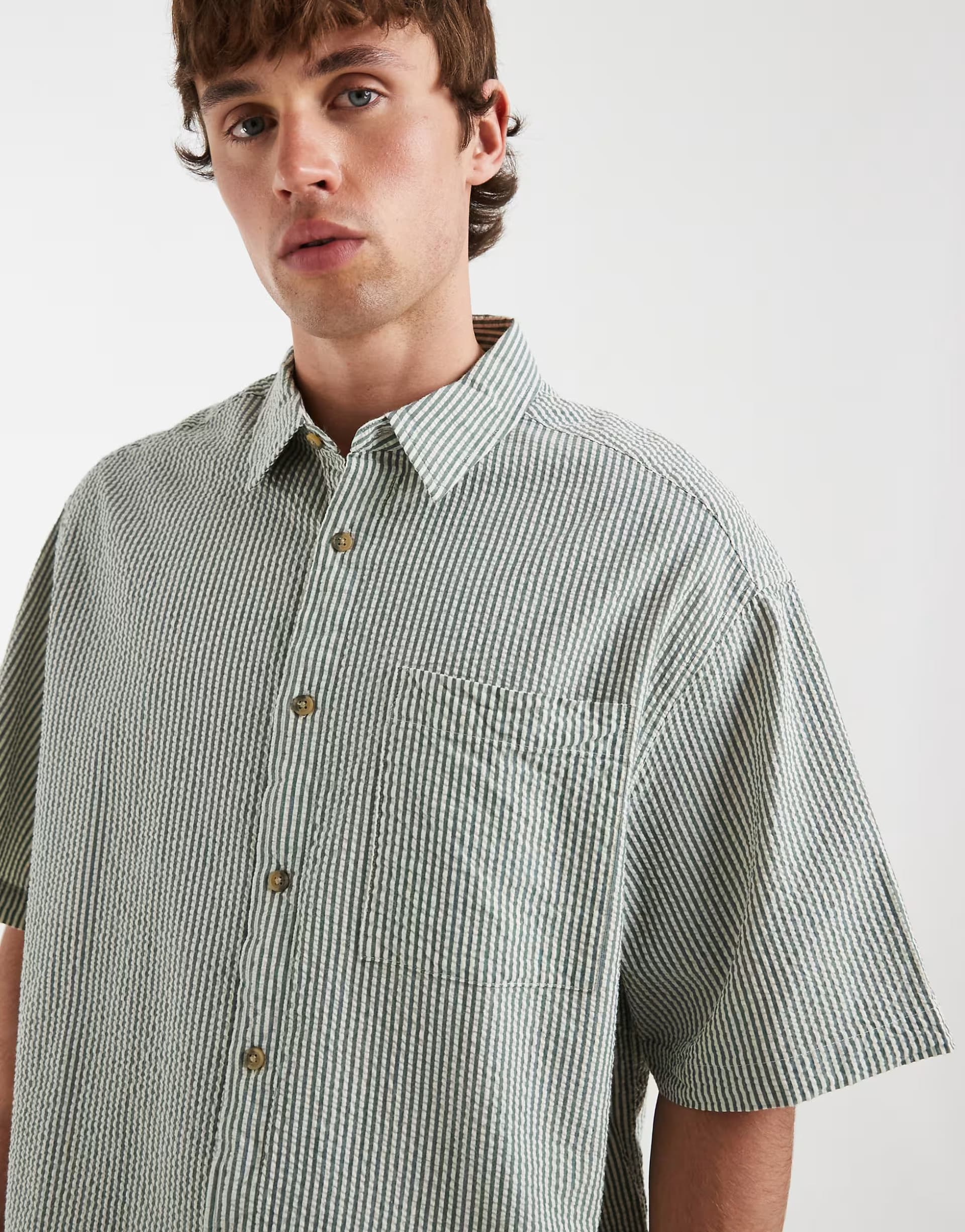 ASOS ASOS DESIGN oversized seersucker stripe shirt in green
