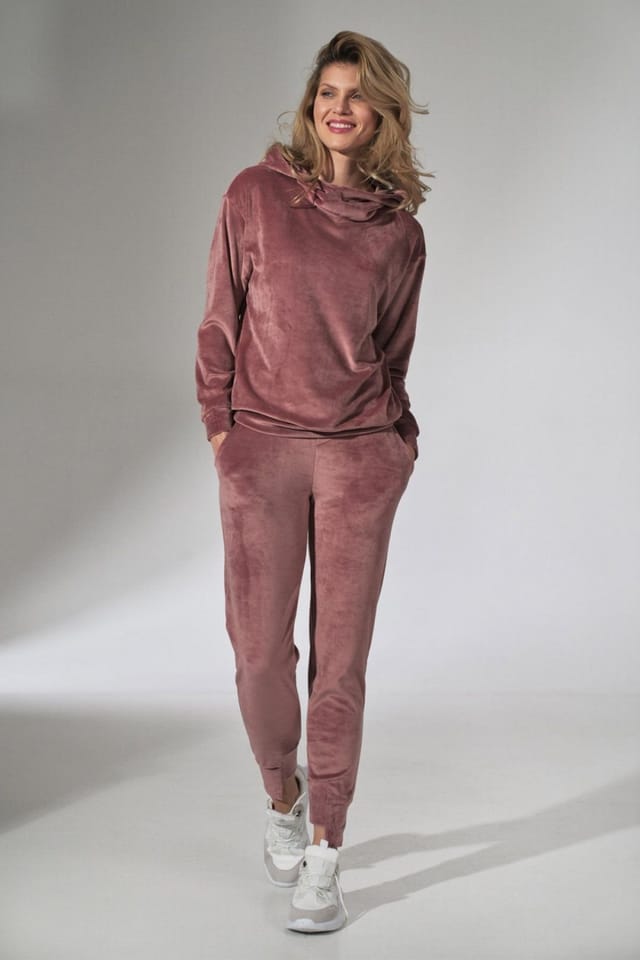 Love Lace Love Lace Women's Pink Velour Sweatpants with Pockets Drawstring - 3