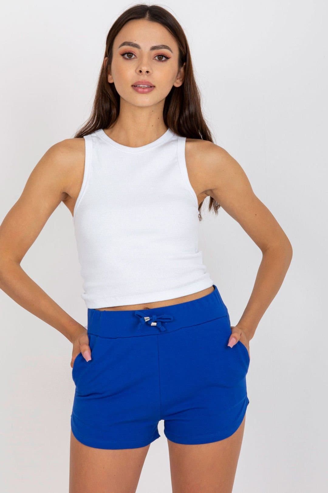 Love Lace Love Lace Women's High Waisted Drawstring Sweatshorts in Blue