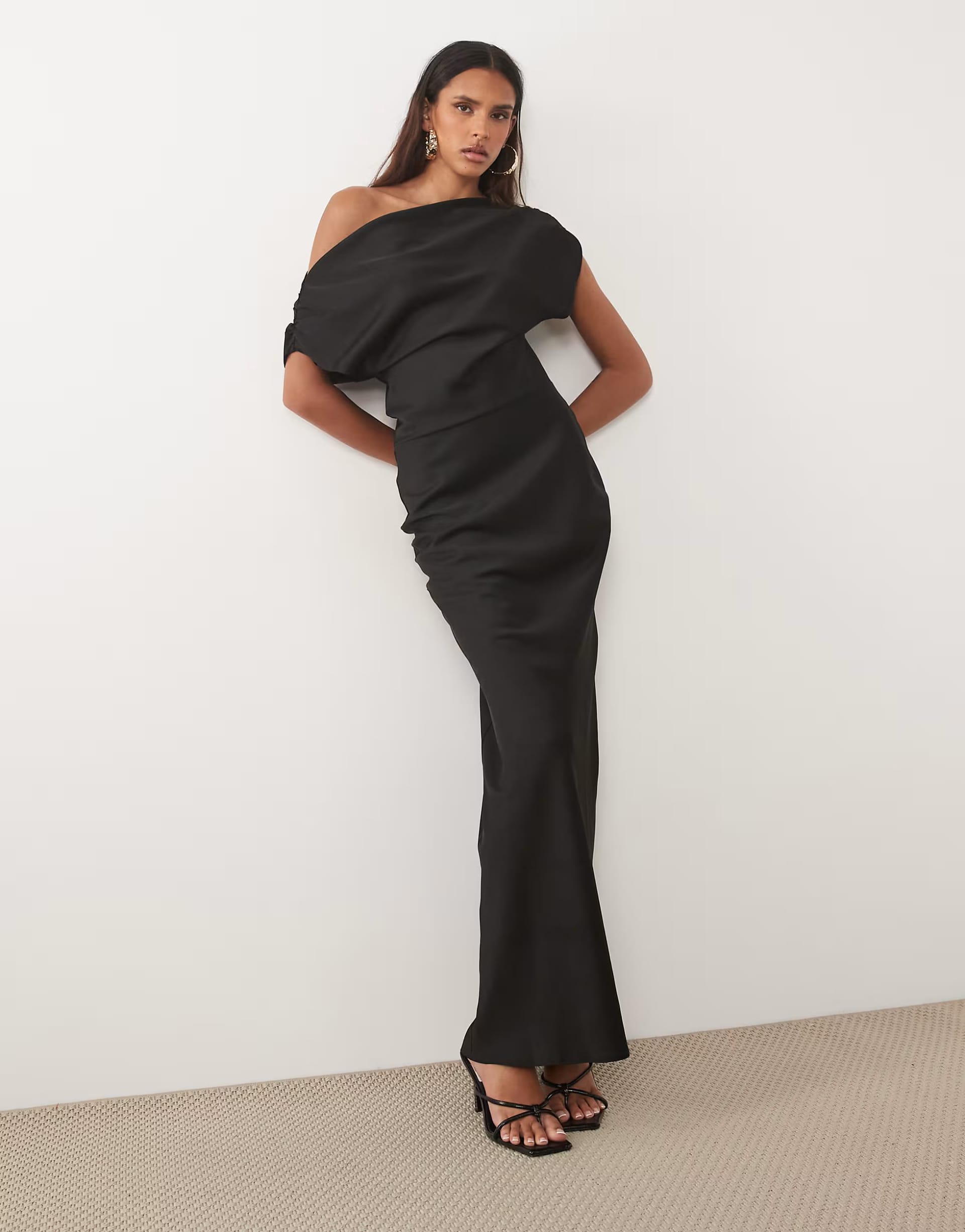 ASOS DESIGN Tall One Shoulder Asymmetric Satin Maxi Dress In
