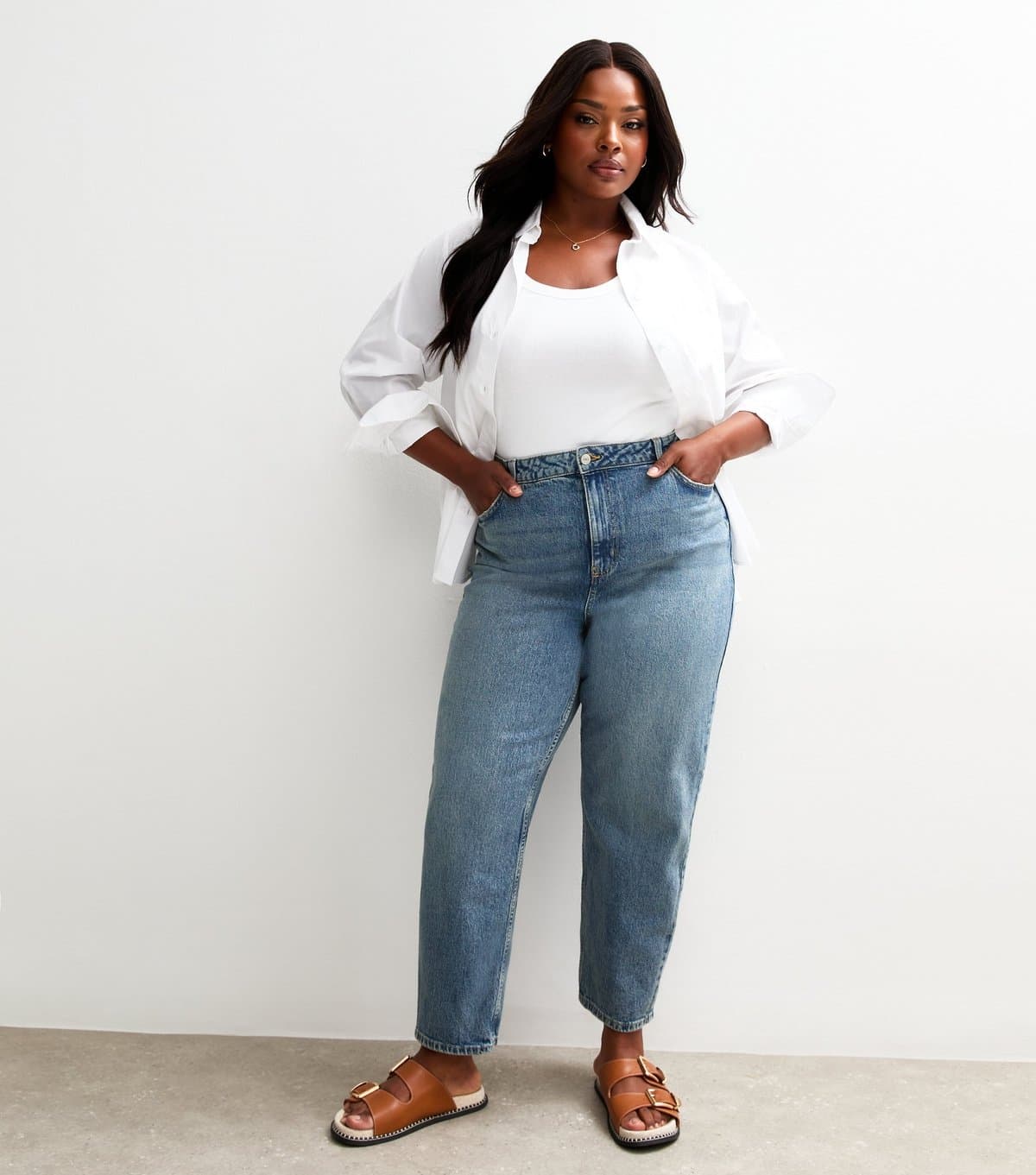 New Look Women's Plus Size Blue High Waist Mom Jeans Curves New Look