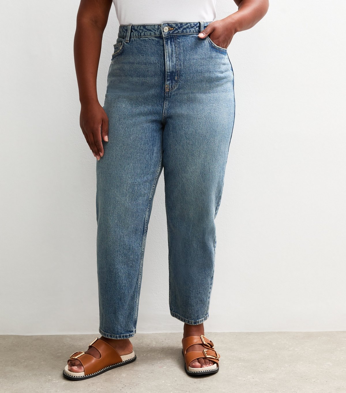 New Look Women's Plus Size Blue High Waist Mom Jeans Curves New Look - 2