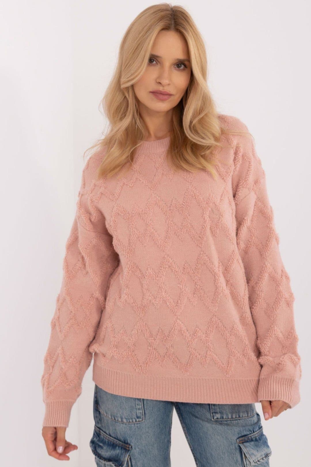 Love Lace Love Lace Women's Textured Knit Round Neck Casual Sweater Style 199537 in Pink