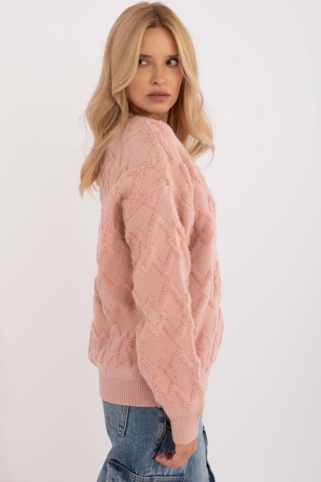 Love Lace Love Lace Women's Textured Knit Round Neck Casual Sweater Style 199537 in Pink - 2