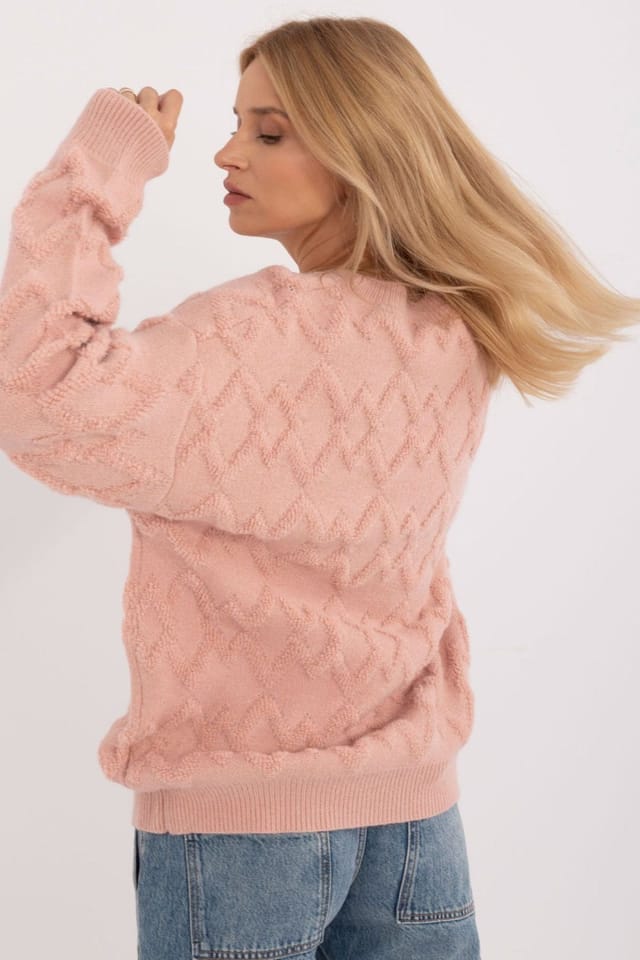 Love Lace Love Lace Women's Textured Knit Round Neck Casual Sweater Style 199537 in Pink - 3