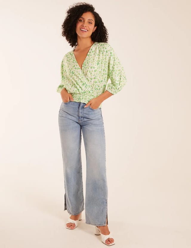 Blue Vanilla Leopard Print Elasticated Sleeve Wrap Front Elastic Hem Top - 3