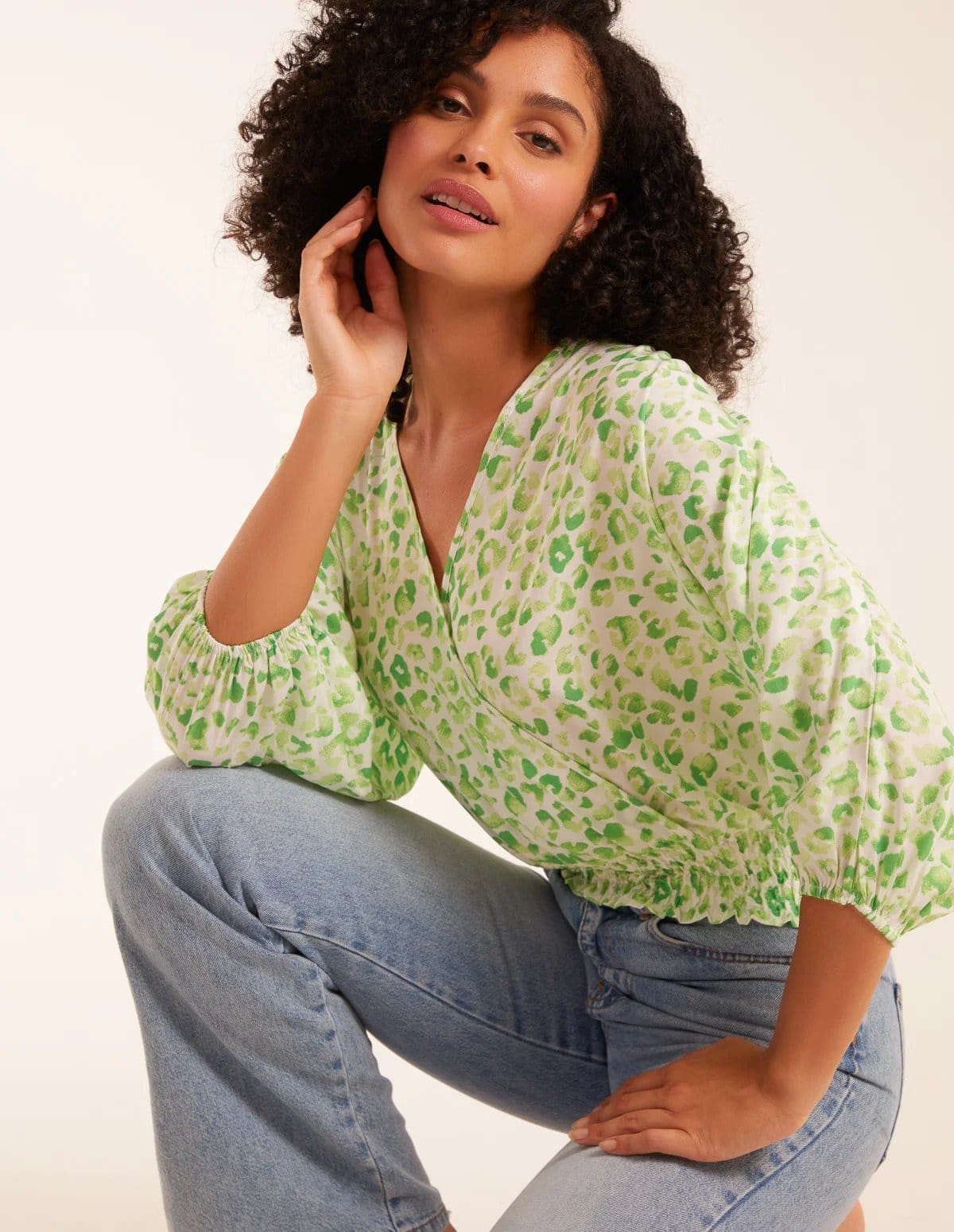 Blue Vanilla Leopard Print Elasticated Sleeve Wrap Front Elastic Hem Top - 4