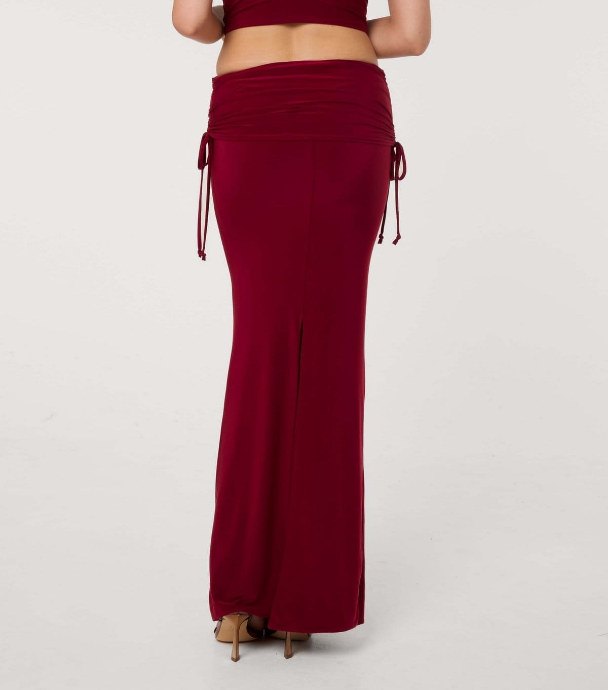Pink Vanilla Women's Dark Burgundy Slinky Ruched Maxi Skirt Pink Vanilla New Look - 4