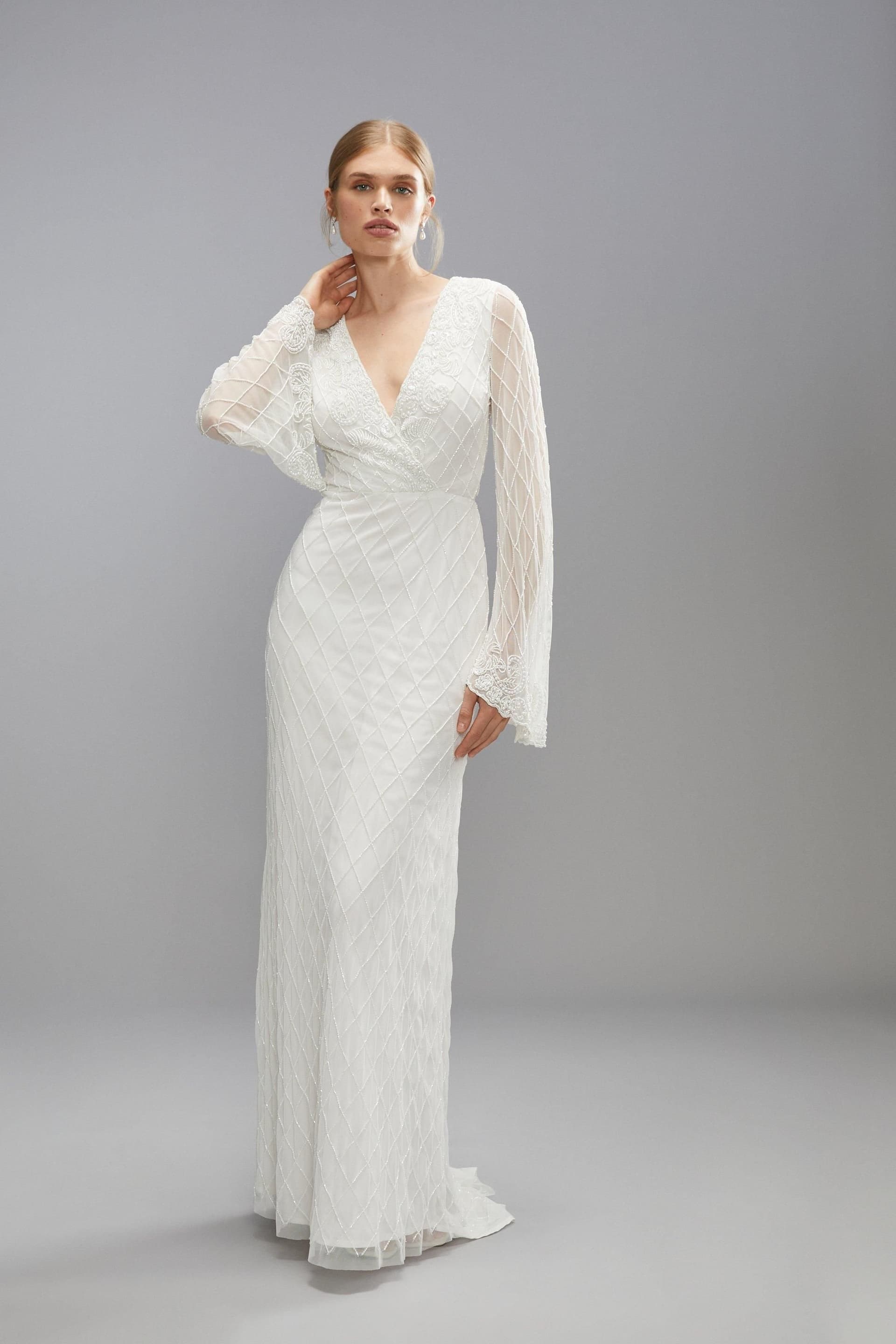 Coast Coast Women's Embellished Tie Back Boho Maxi Wedding Dresss in Ivory
