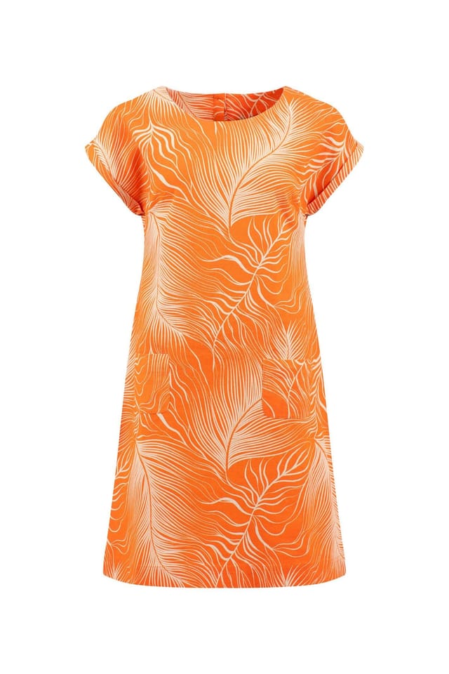 Weird Fish Weird Fish Women's Orlando Printed Linen Rich Shift Dress in Orange - 2