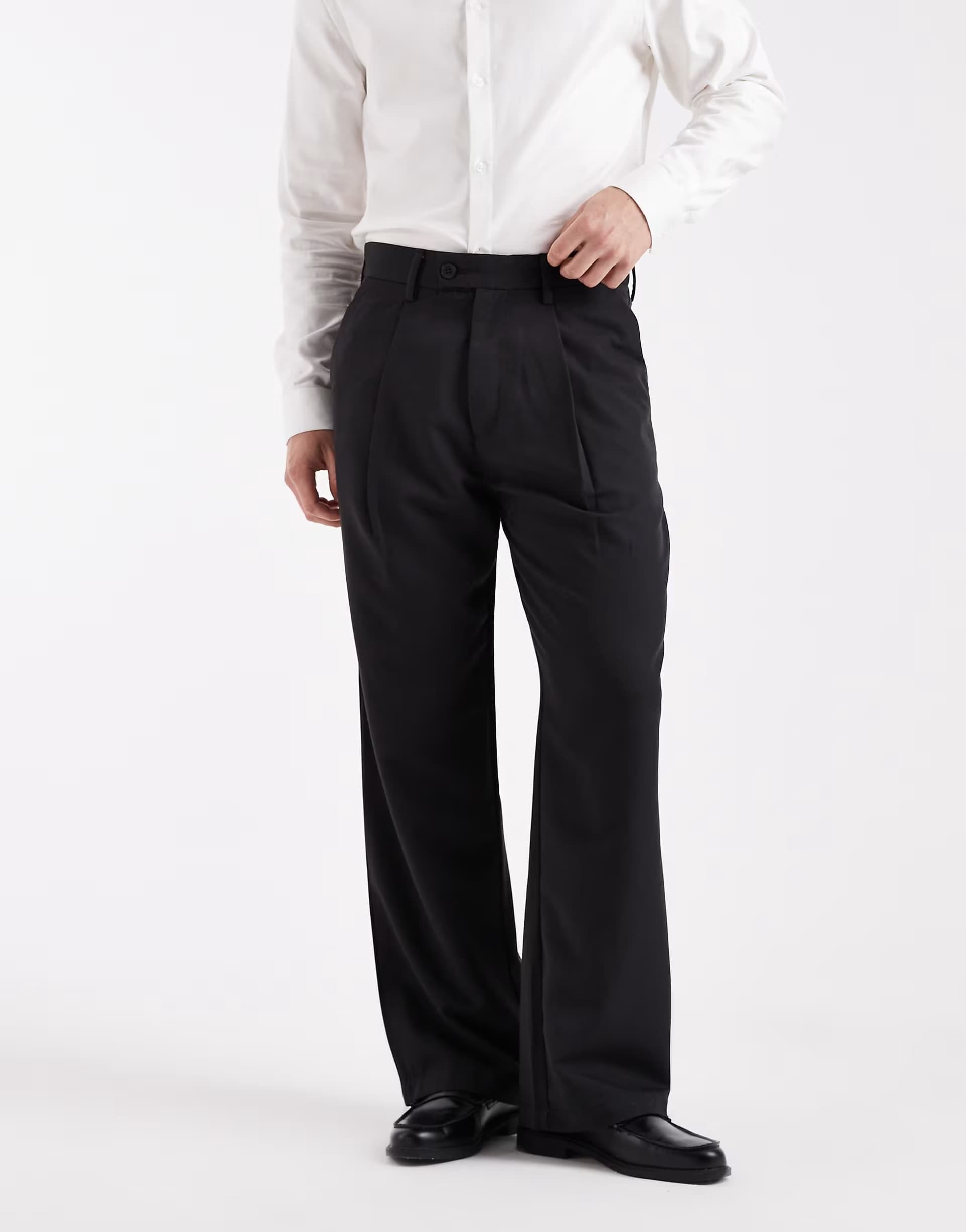 ASOS Jack & Jones smart pleated wide trousers in black