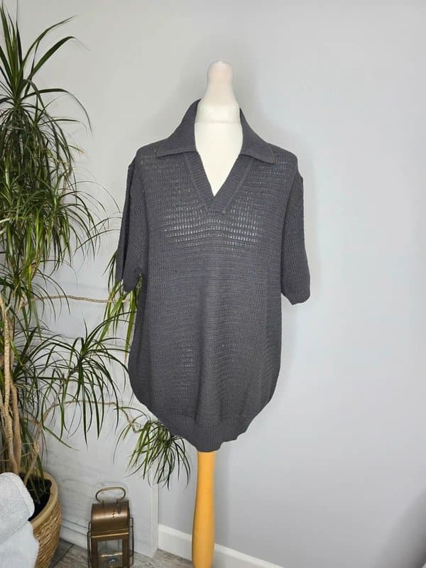 MNG Crochet cotton polo shirt