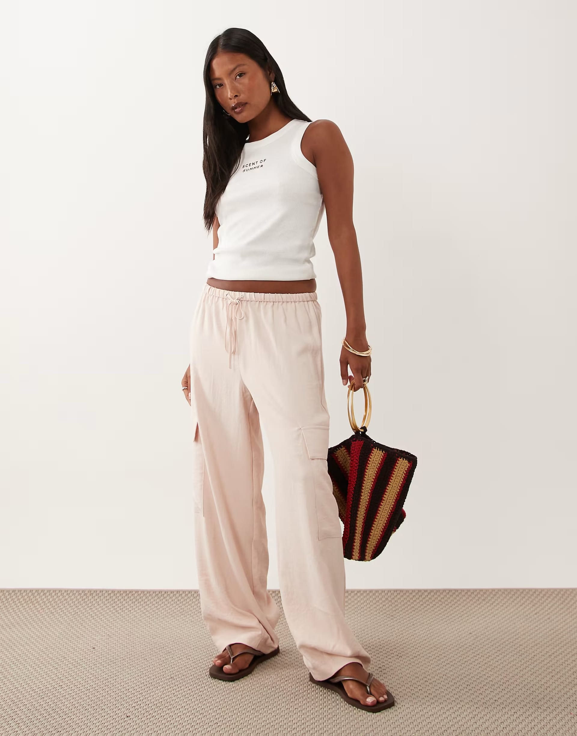 ASOS Petite Tailored Fluid Cargo Trousers in Pale Pink