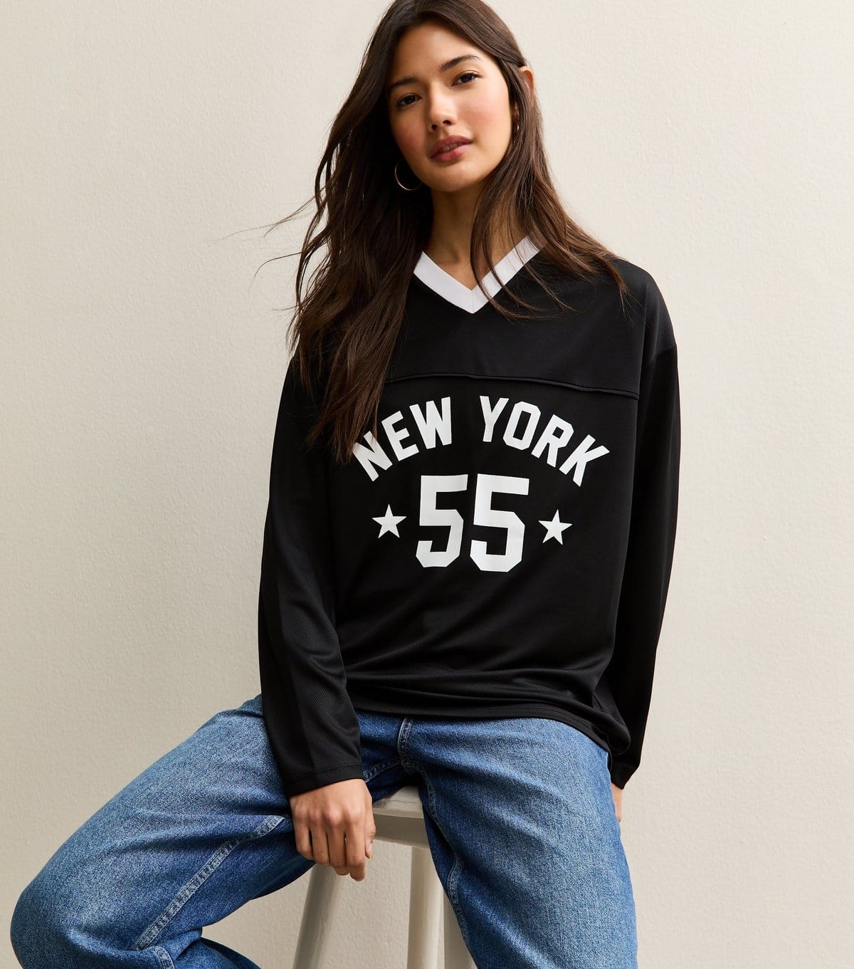 New Look Black New York Logo Football Top