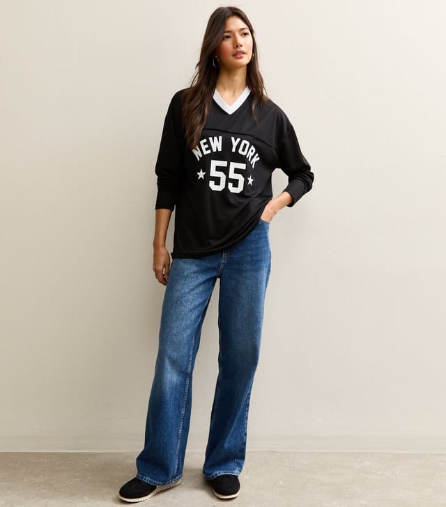 New Look Women's Black New York Logo Football Top New Look - 3
