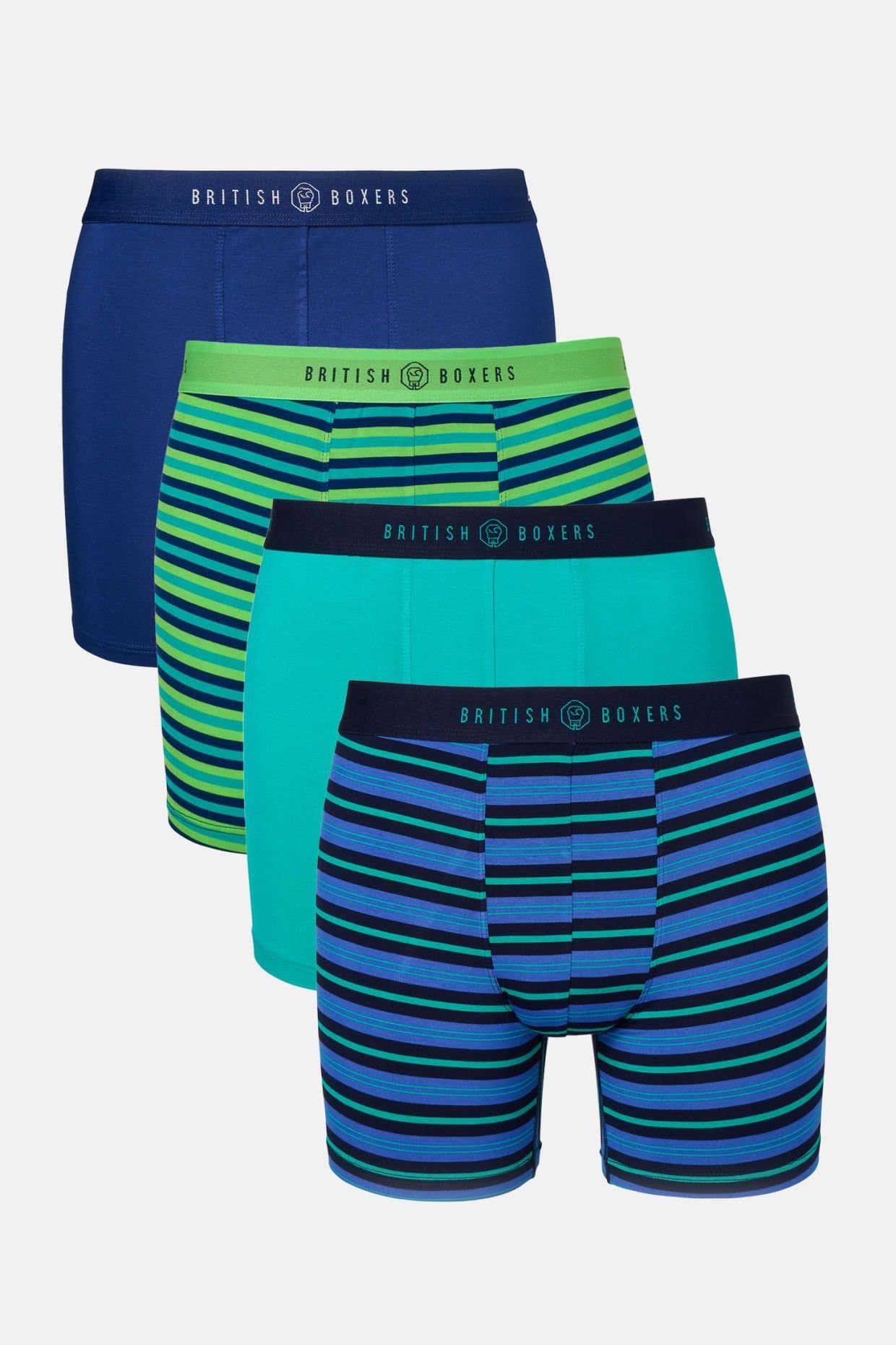 British Boxers British Boxers Men's Pack of Four "Electric Lime" Bamboo Stetch Trunks
