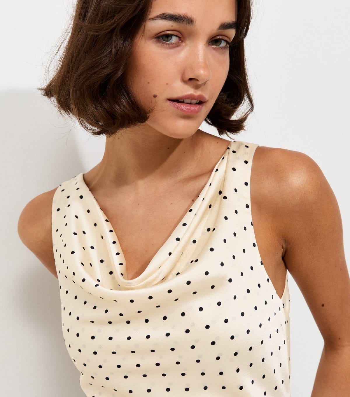 Women's White Satin Polka Dot Cowl Neck Top New Look