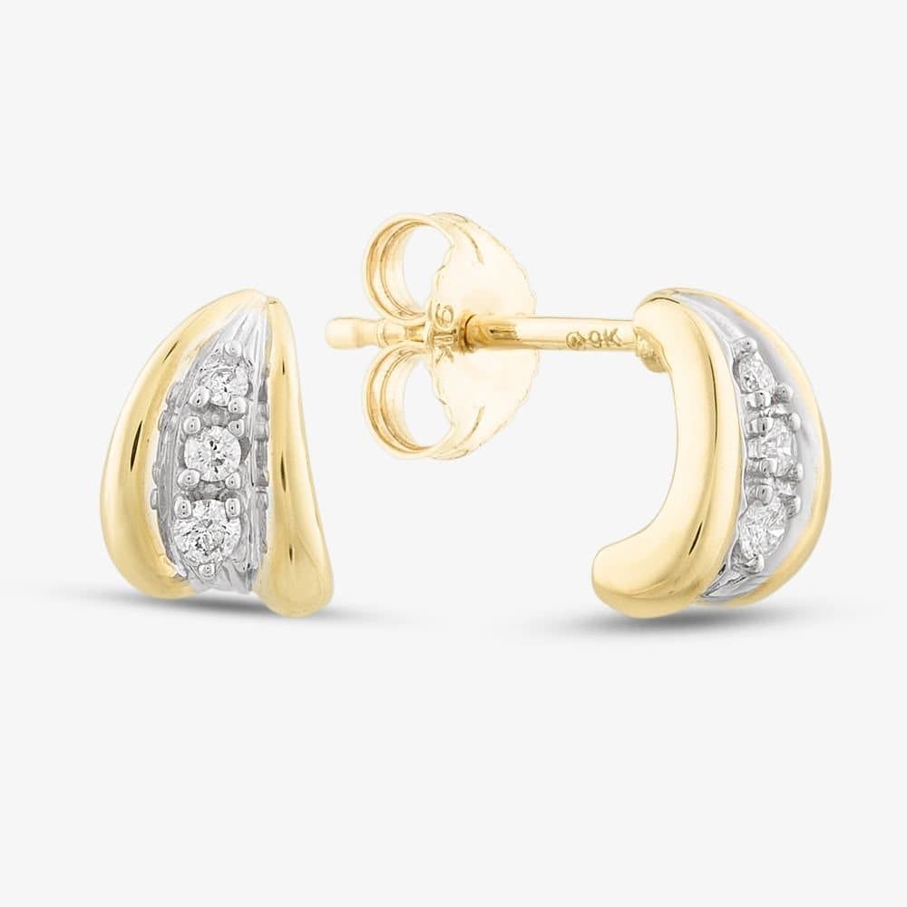 T.H.Baker T.H.Baker Women's 9ct Yellow Gold Brilliant Cut Diamond Curved Studs Earrings E1240/10-10