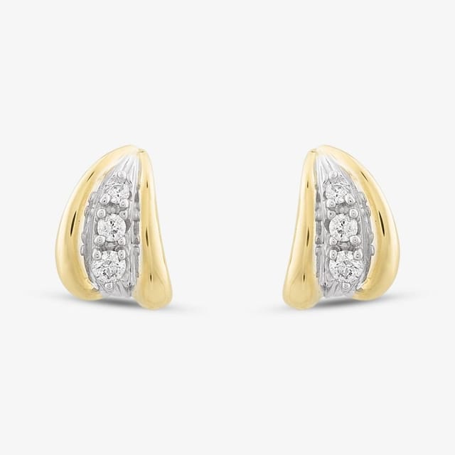 T.H.Baker T.H.Baker Women's 9ct Yellow Gold Brilliant Cut Diamond Curved Studs Earrings E1240/10-10 - 2