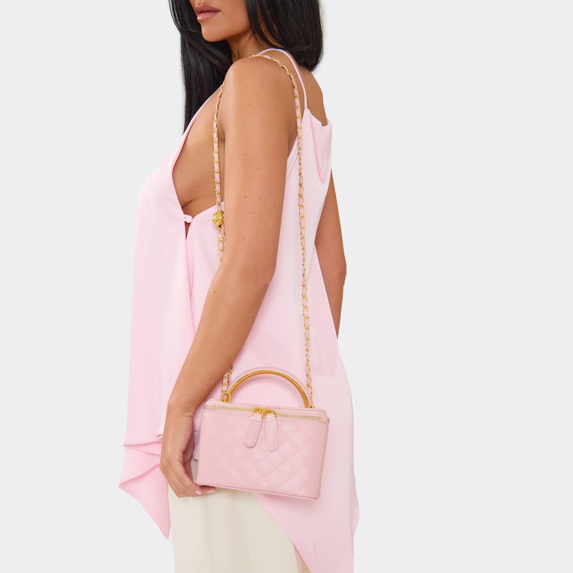 EGO Julez Zip Detail Vanity Bag In Pink Quilted Faux Leather, Women's Size UK 0