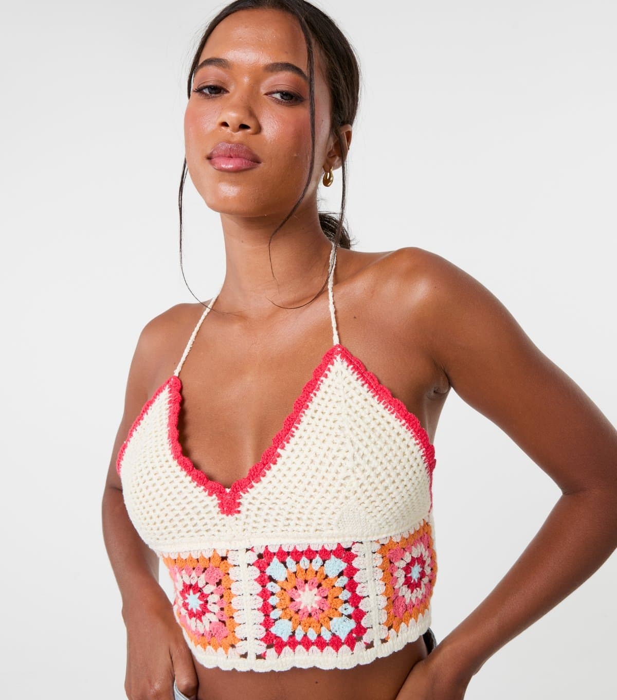 Pink Vanilla Women's Multicoloured Crochet Patchwork Bralette Pink Vanilla New Look