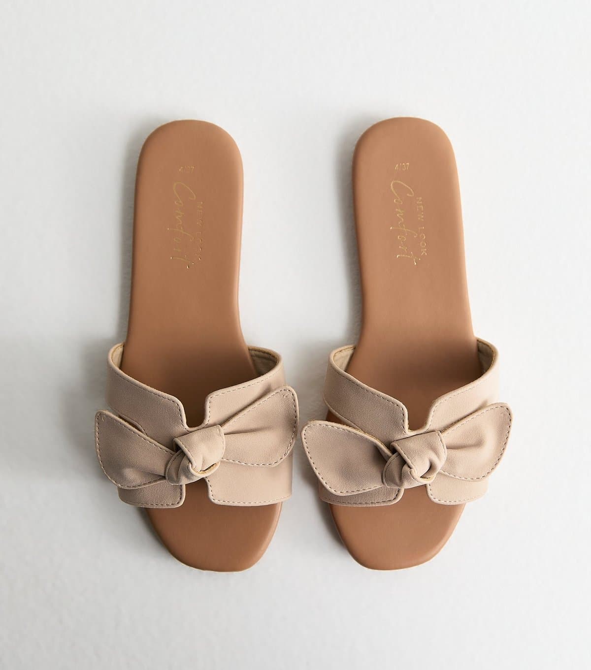 New Look Women's Stone Faux Suede Front Bow Mule Sandals Vegan New Look