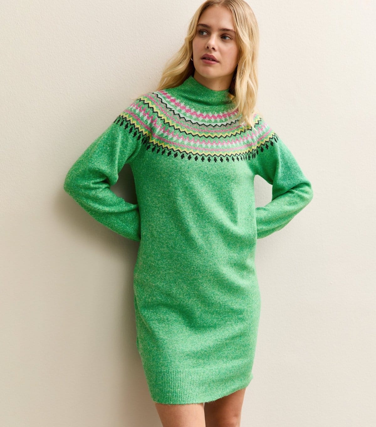 Sunshine Soul Green Fair Isle Jumper Dress