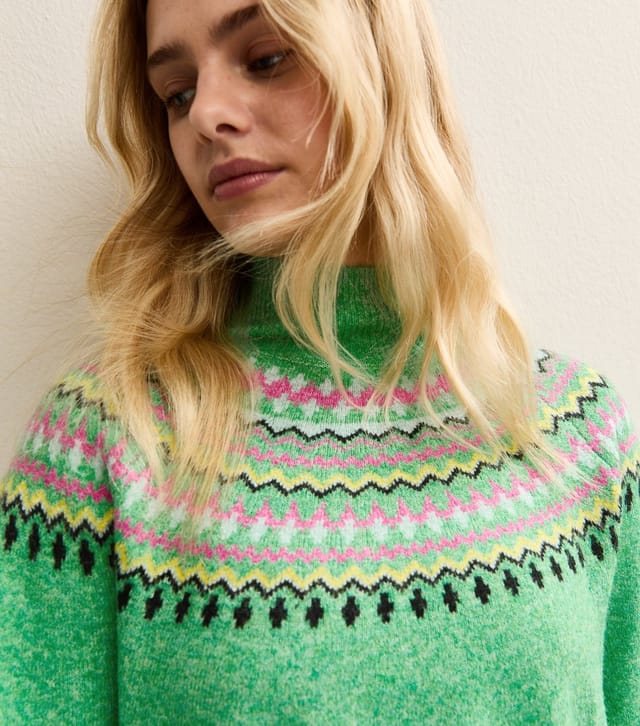 Sunshine Soul Women's Green Fair Isle Jumper Dress Sunshine Soul New Look - 2