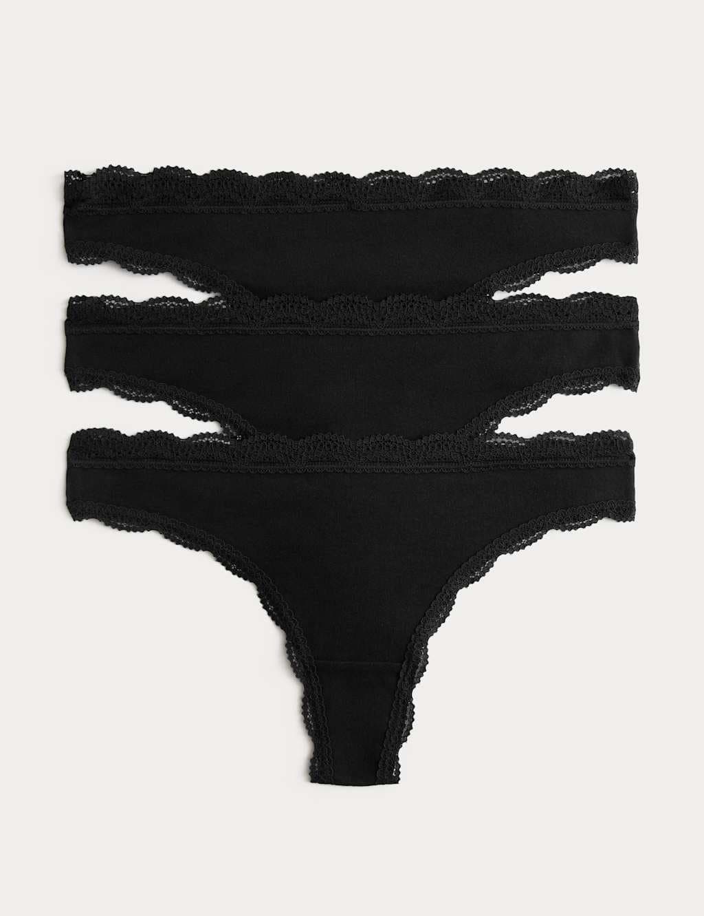 Marks & Spencer M&S 3pk Cotton Rich Thongs Black