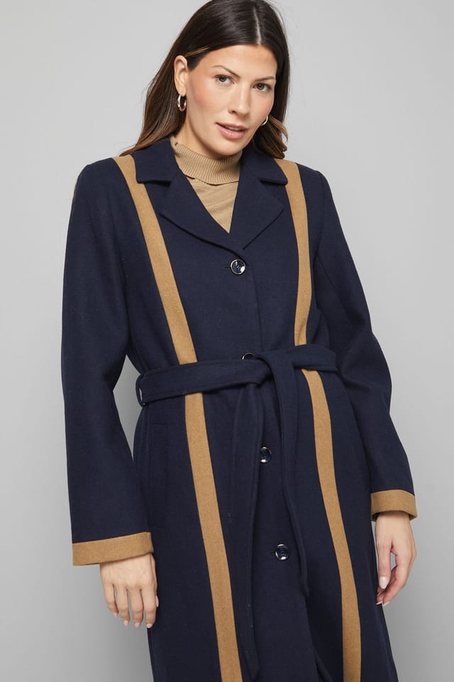Wallis Wallis Women's Contrast Detail Belted Coat in Navy - 2