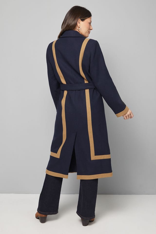 Wallis Wallis Women's Contrast Detail Belted Coat in Navy - 3