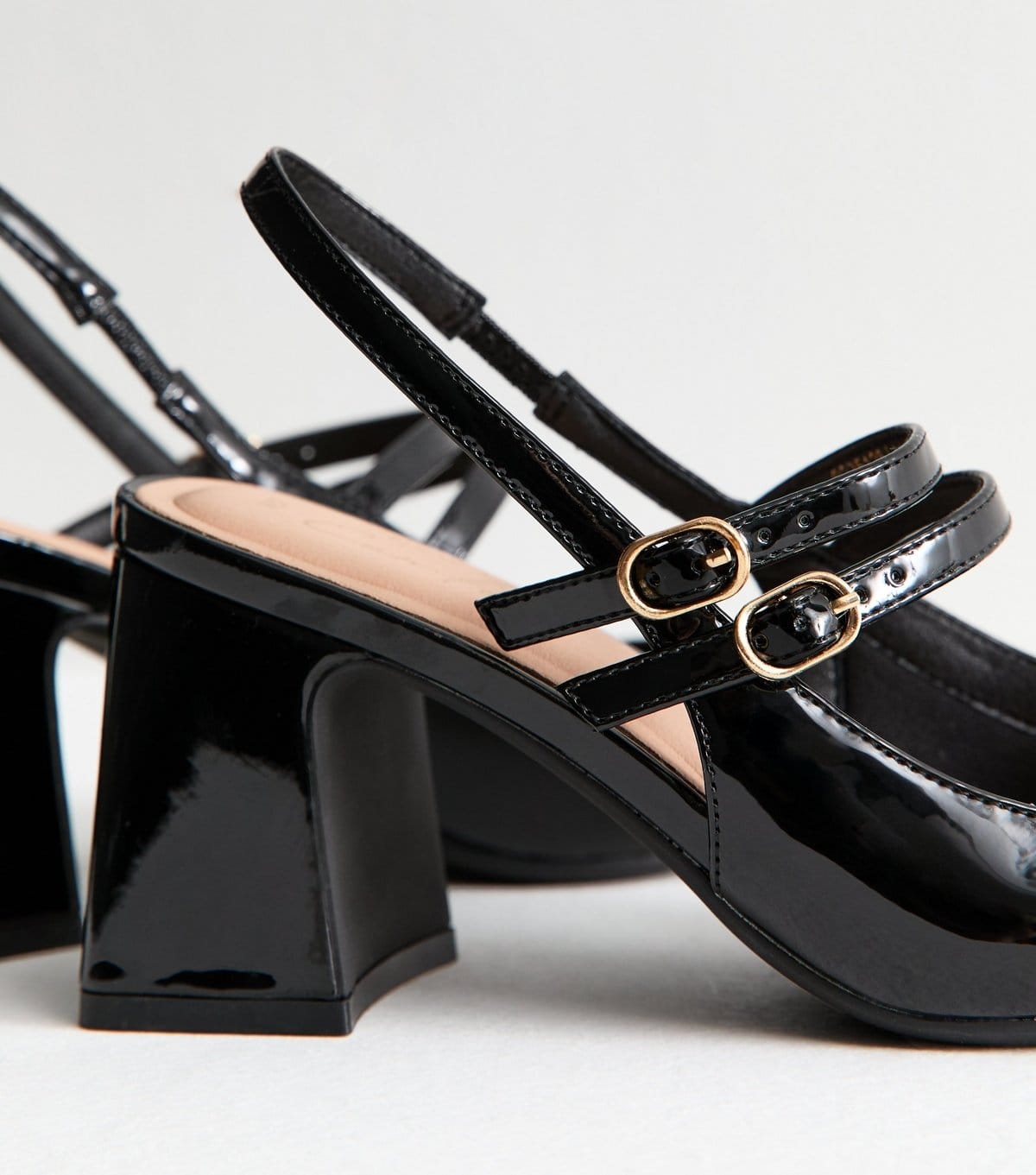 New Look Women's Black Block Heel Mary Jane Shoes Vegan New Look - 4