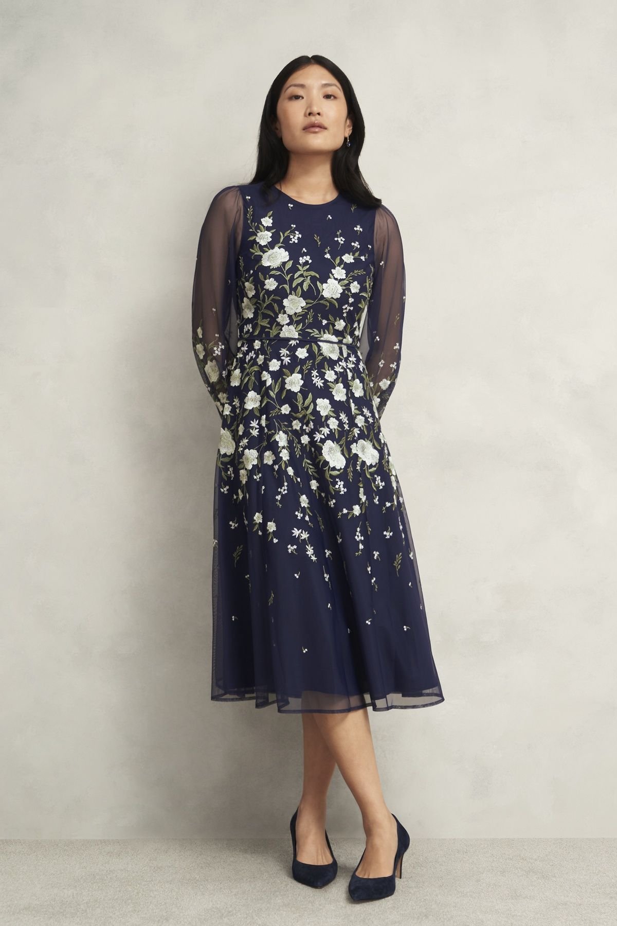 Hobbs London Hobbs London Women's Lois Embroidered Dress in Navy - 1