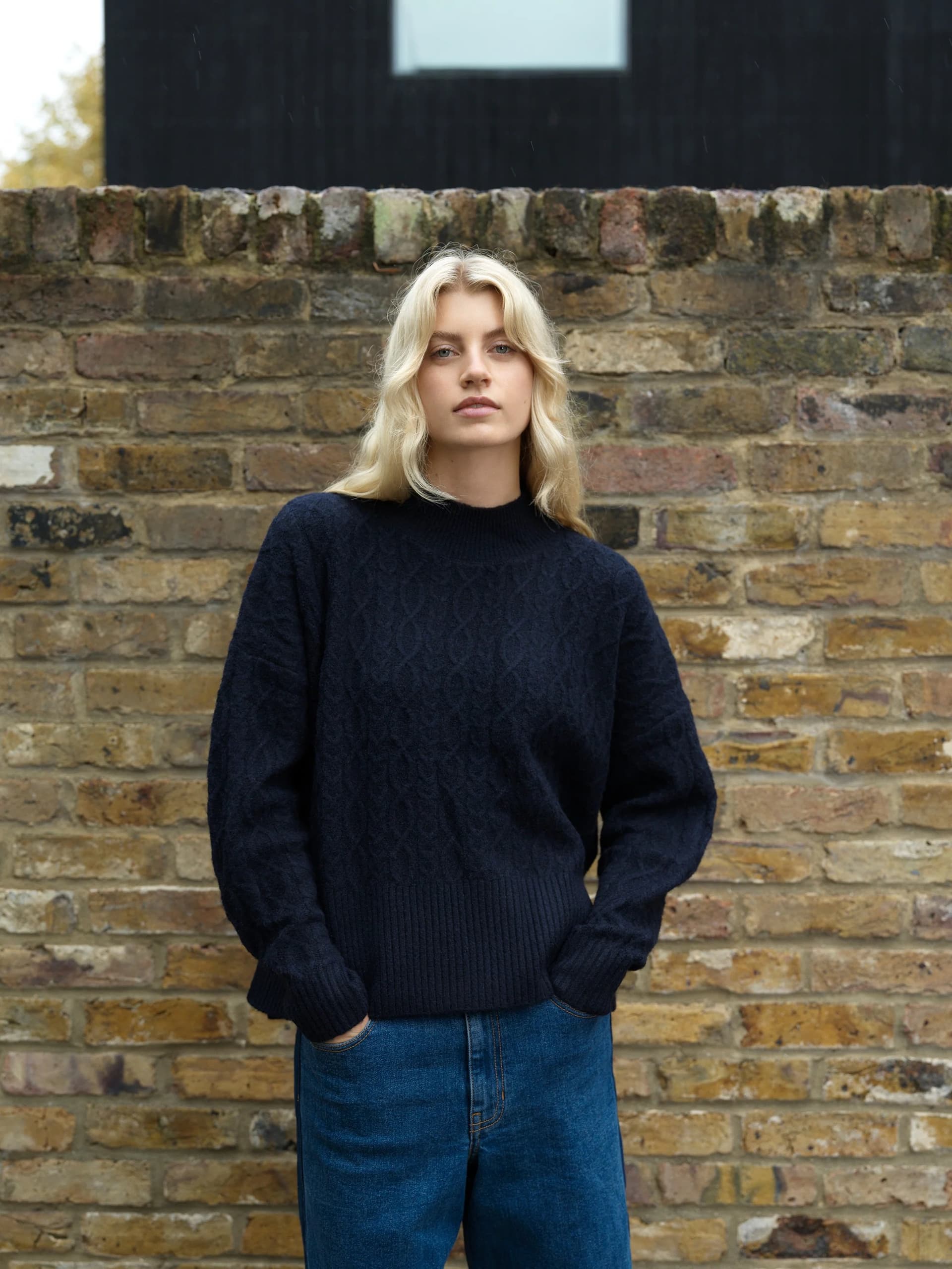 French Connection Tina Cable Knit Side Split Jumper Navy Blue