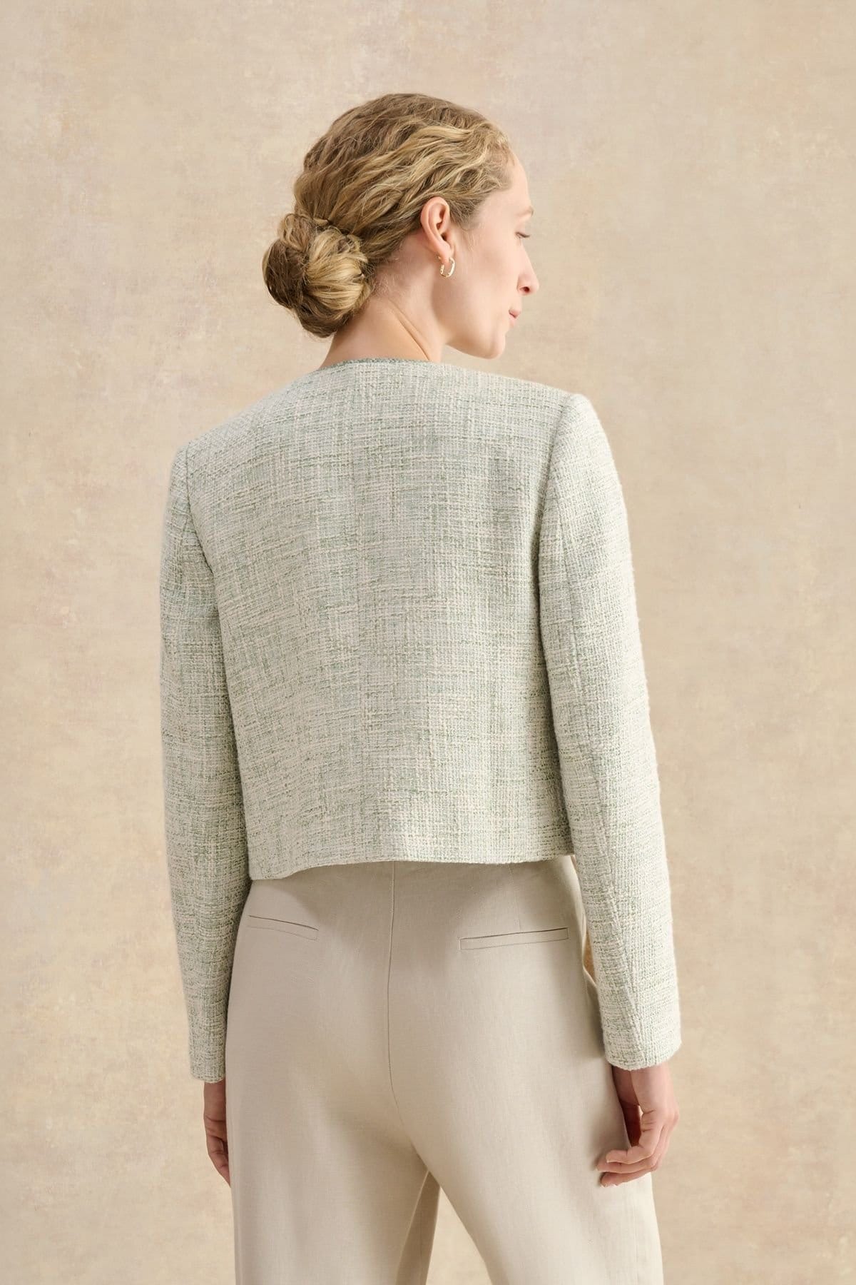 Hobbs London Hobbs London Women's Darcy Tweed Cropped Jacket in Pale Green - 4